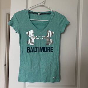 Under Armour Women's Teal and Silver Graphic Tee